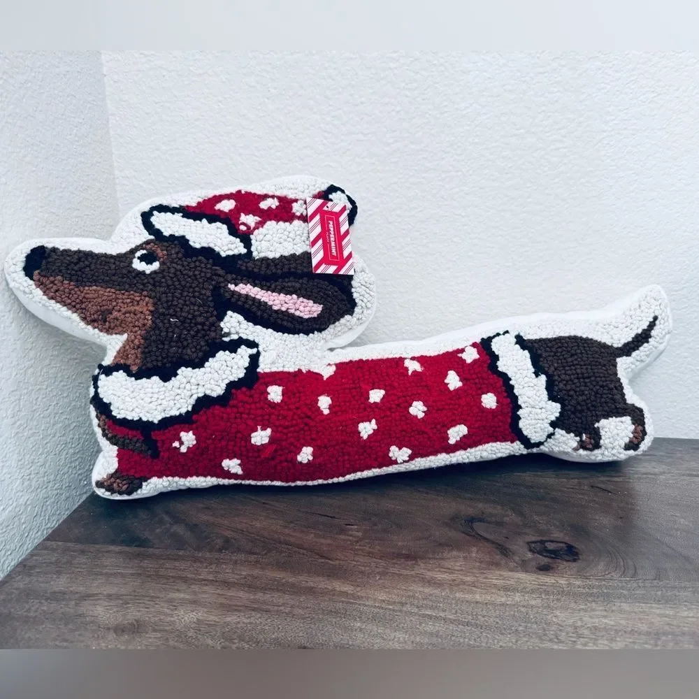 Christmas Dachshund Dog Shaped Holiday Throw Pillow